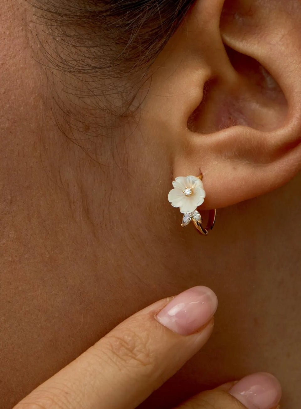 Mother of Pearl Flower Hoop Earrings