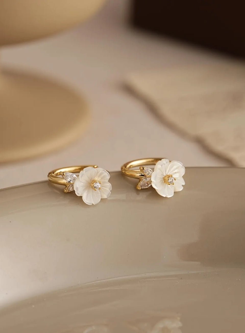 Mother of Pearl Flower Hoop Earrings