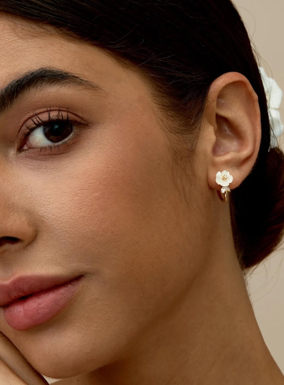 Mother of Pearl Flower Hoop Earrings