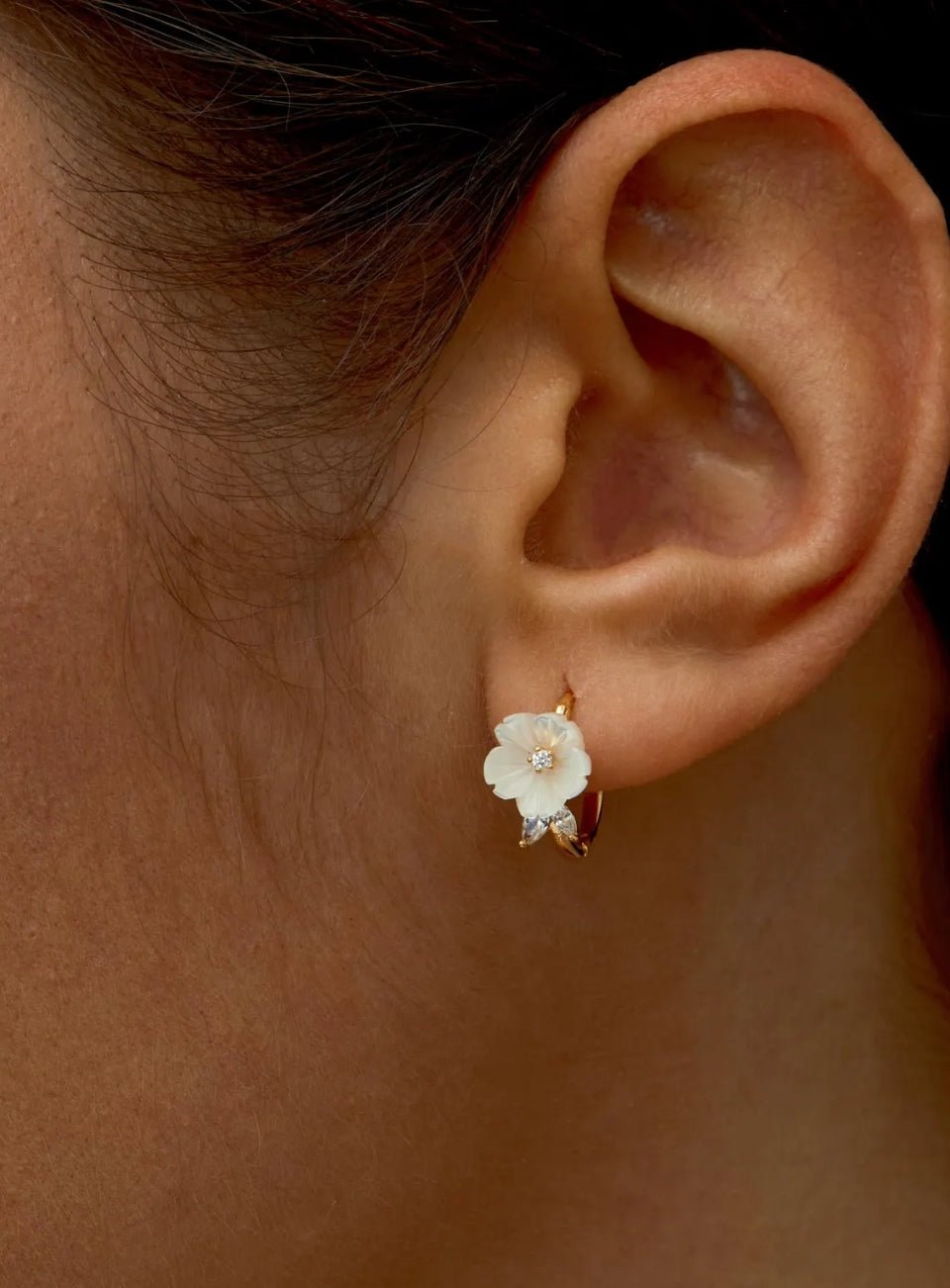 Mother of Pearl Flower Hoop Earrings