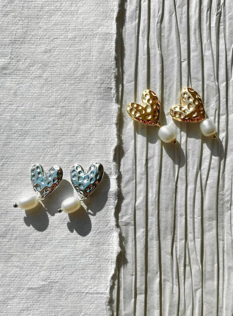 Pearl Heart Drop Earrings