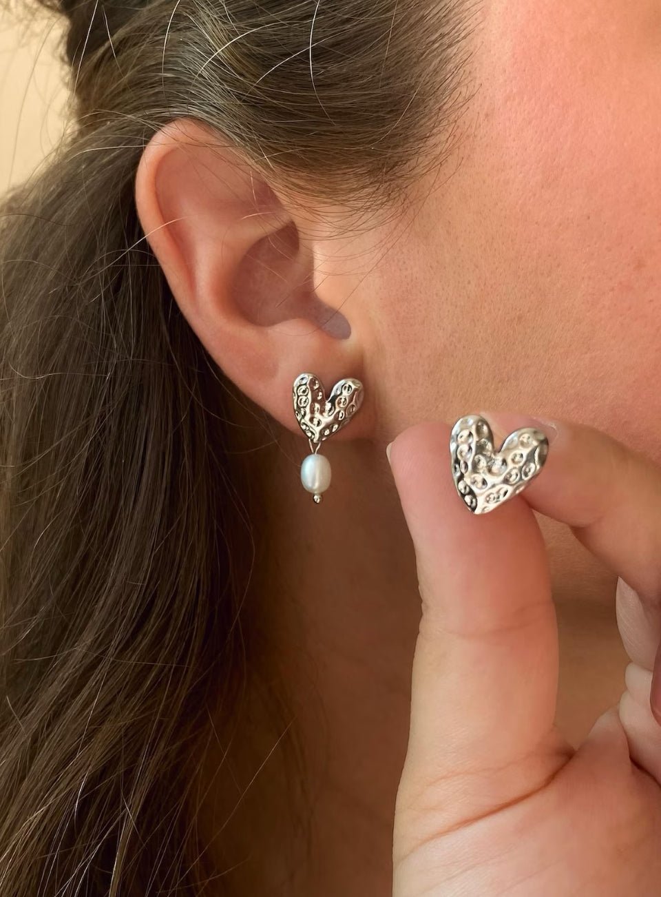 Pearl Heart Drop Earrings