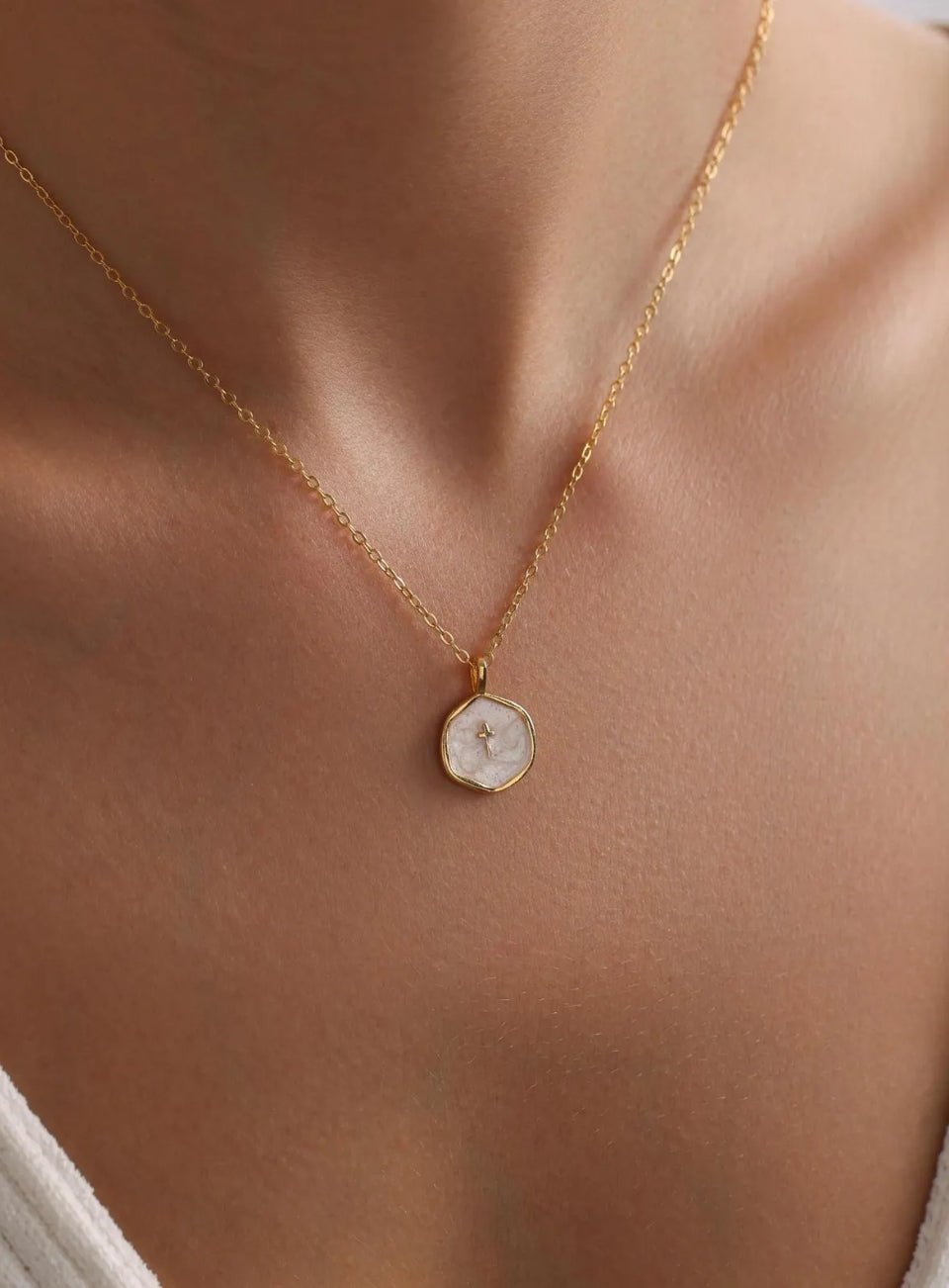Gold Enamel Mini Cross Necklace