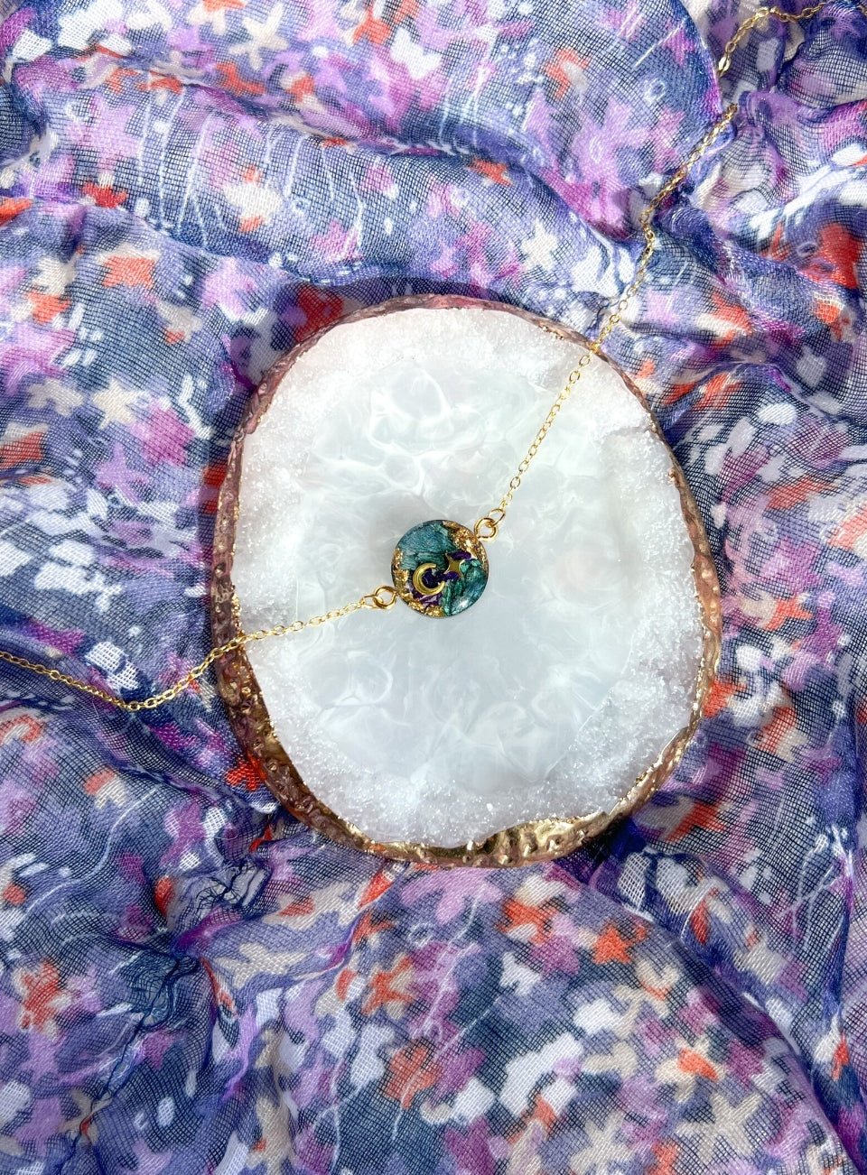 Gold Pressed Flower Necklace