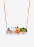 Castle skyline pendant necklace with multicolored zircon accents on a delicate chain