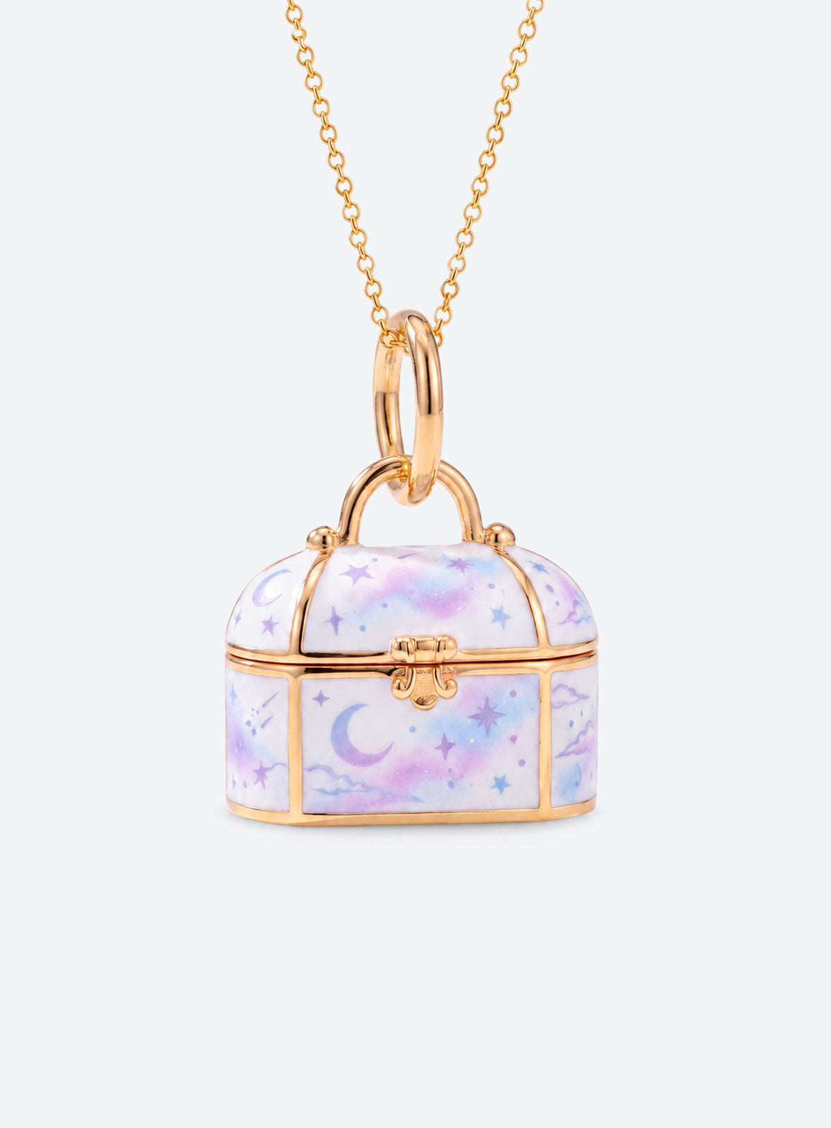 Animal treasure box locket necklaces with castle, woodland, night-sky, and floral designs (Rabbit)