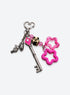 Four colorful beaded suit keychains with heart clasps, key shapes, beads and decorative charms