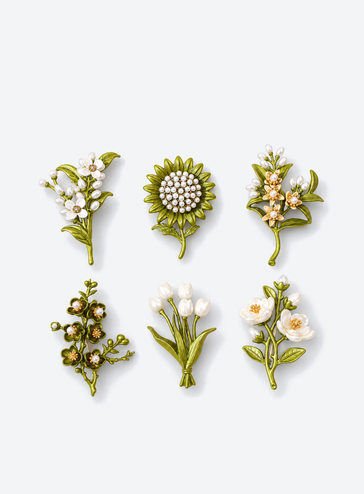 Birth month flower brooch with decorative enamel details