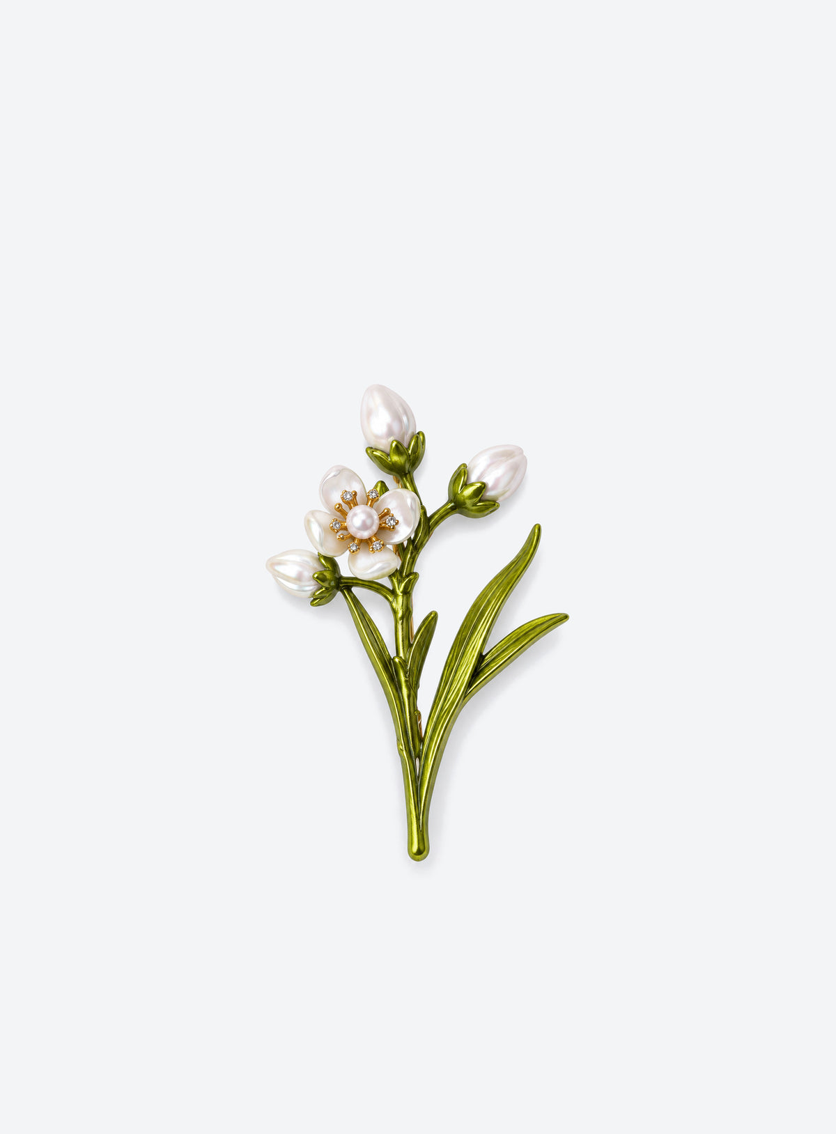 Birth month flower brooch with decorative enamel details (February)
