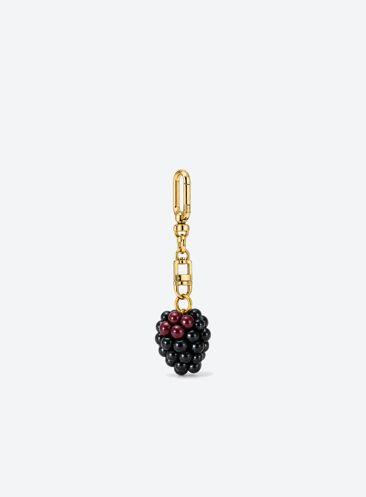 Blackberry bag charm with clustered black and burgundy details and gold-toned hardware