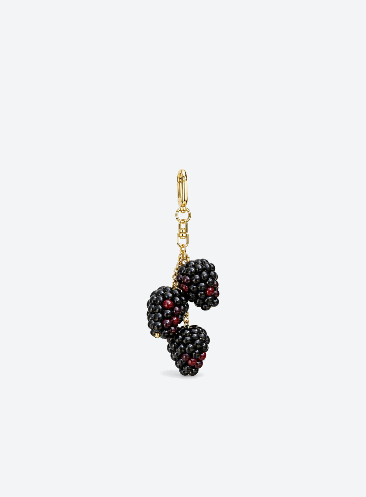 Blackberry bag charm with clustered black and burgundy details and gold-toned hardware