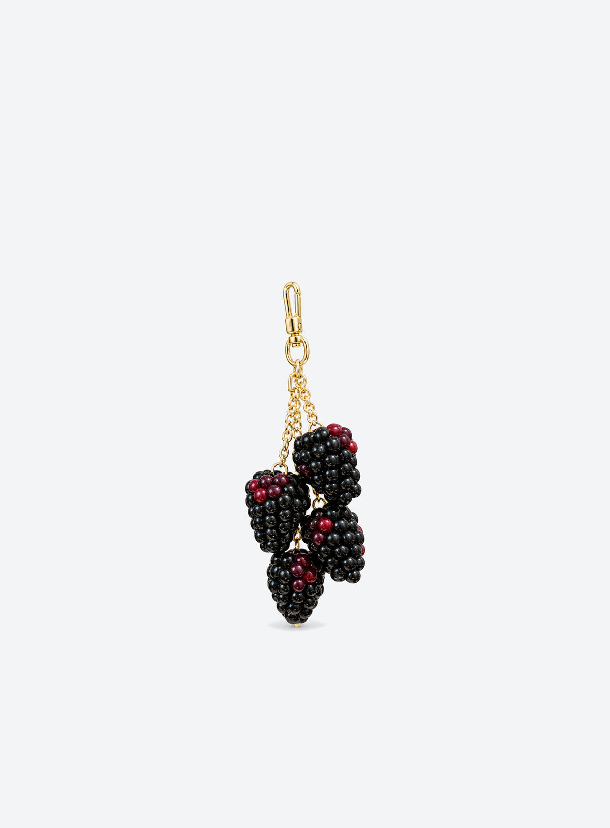 Blackberry bag charm with clustered black and burgundy details and gold-toned hardware