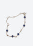 Blue and clear stone station bracelet with round settings and a delicate adjustable chain (Silver)
