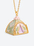Tent-shaped locket necklace with floral and wilderness decoration and simulated pearl accents on top (Green)