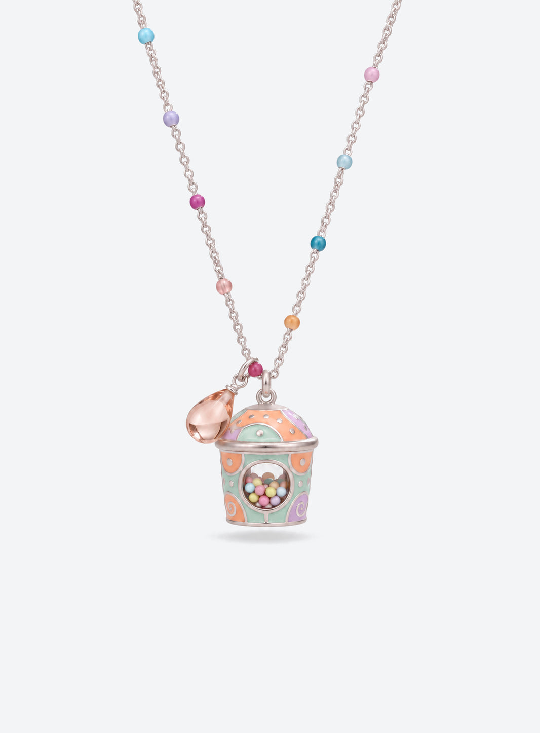 Candy-themed pendant necklace with a transparent window containing colorful candy-like beads (Sundae)