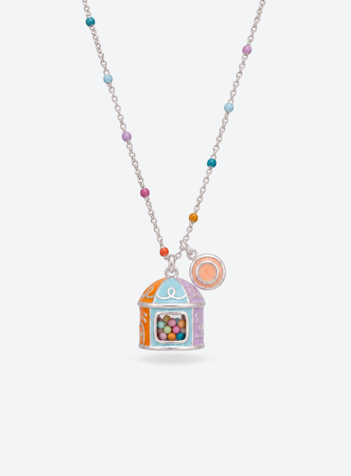 Candy-themed pendant necklace with a transparent window containing colorful candy-like beads (Macaron Cottage)