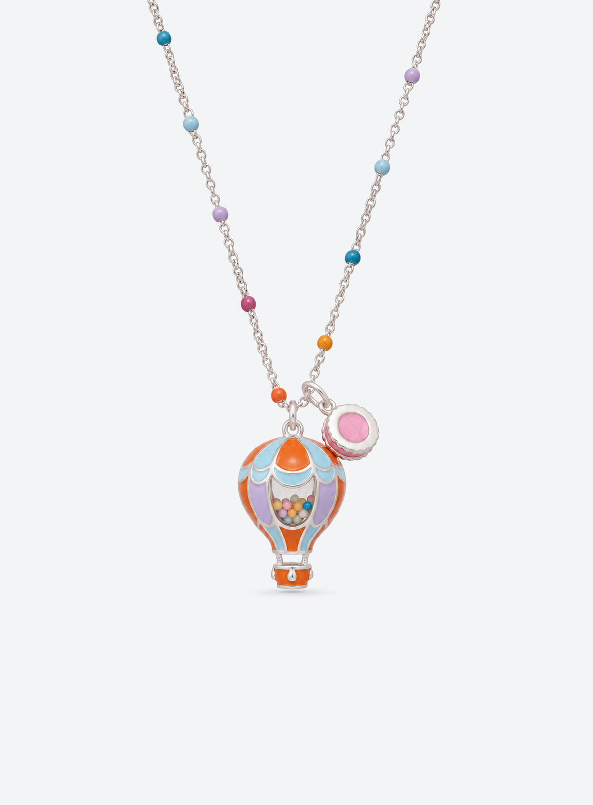 Candy-themed pendant necklace with a transparent window containing colorful candy-like beads (Hot Air Balloon)