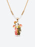 Hand-painted ceramic animal pendant necklace with gold-tone detailing and small colored beads on a delicate chain (Olive Elephant)