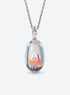 Rounded clear glass ghost pendant with large outlined eyes, small pale highlights, and a silver-tone chain