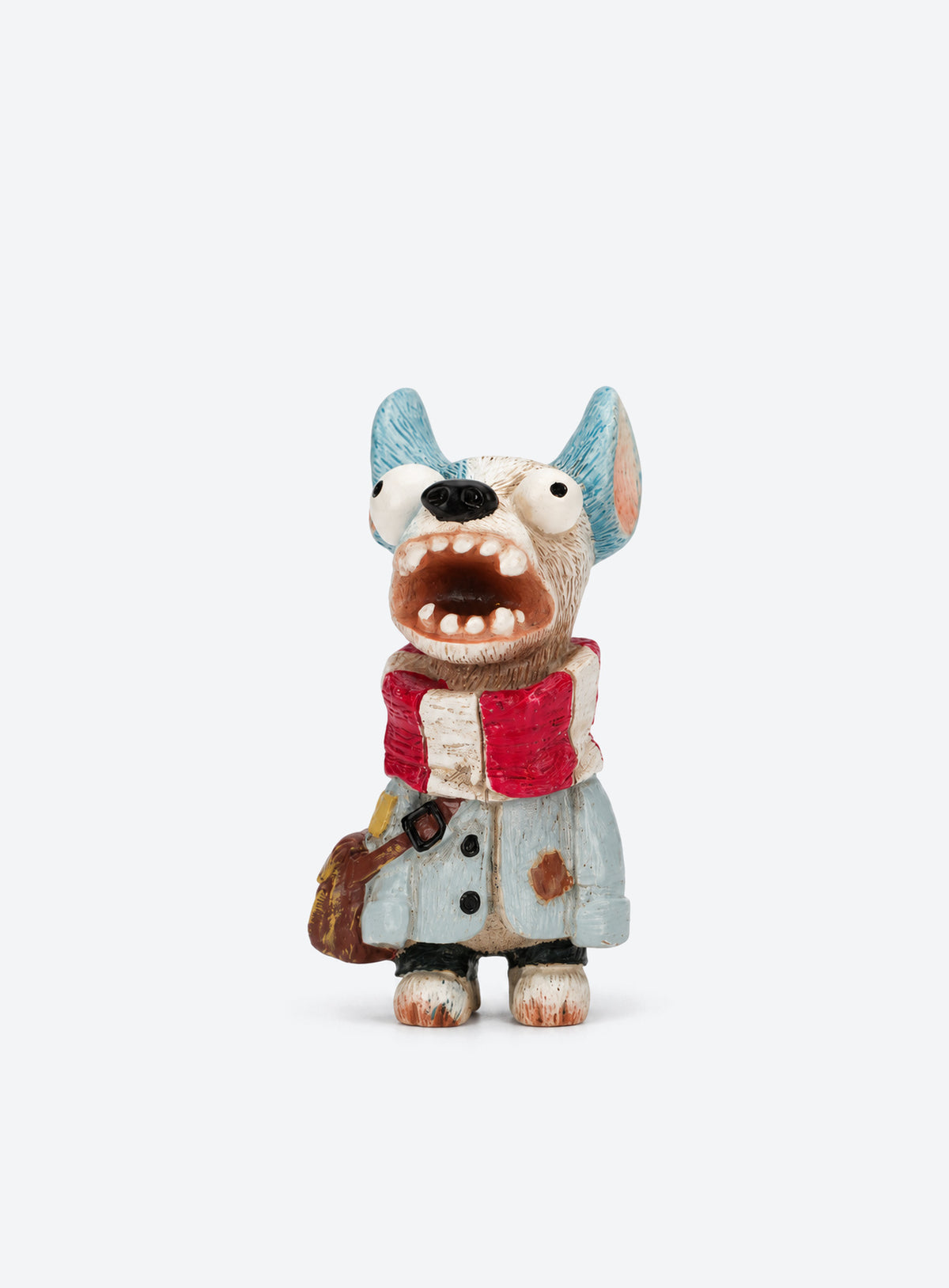Hand-painted resin dog figurines with colorful outfits and distinctive details. (Fang)