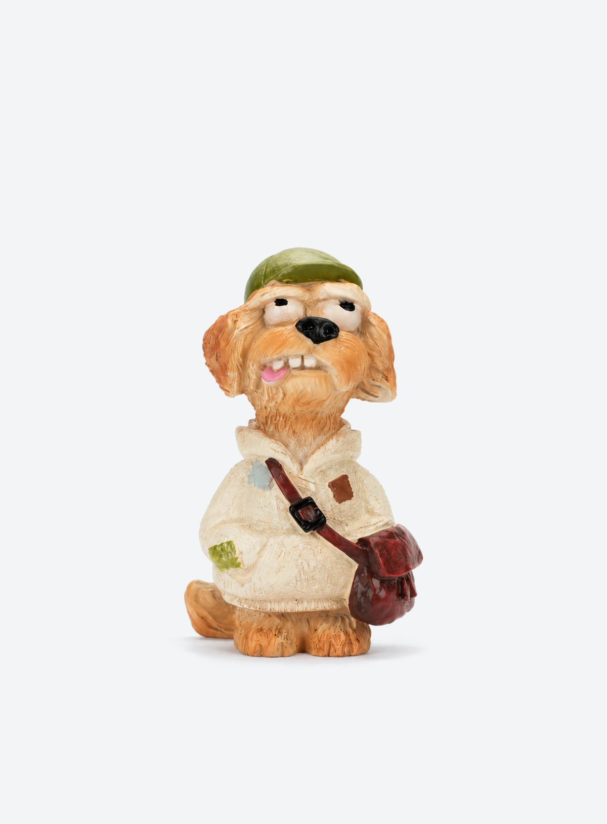 Hand-painted resin dog figurines with colorful outfits and distinctive details. (Biscuit)