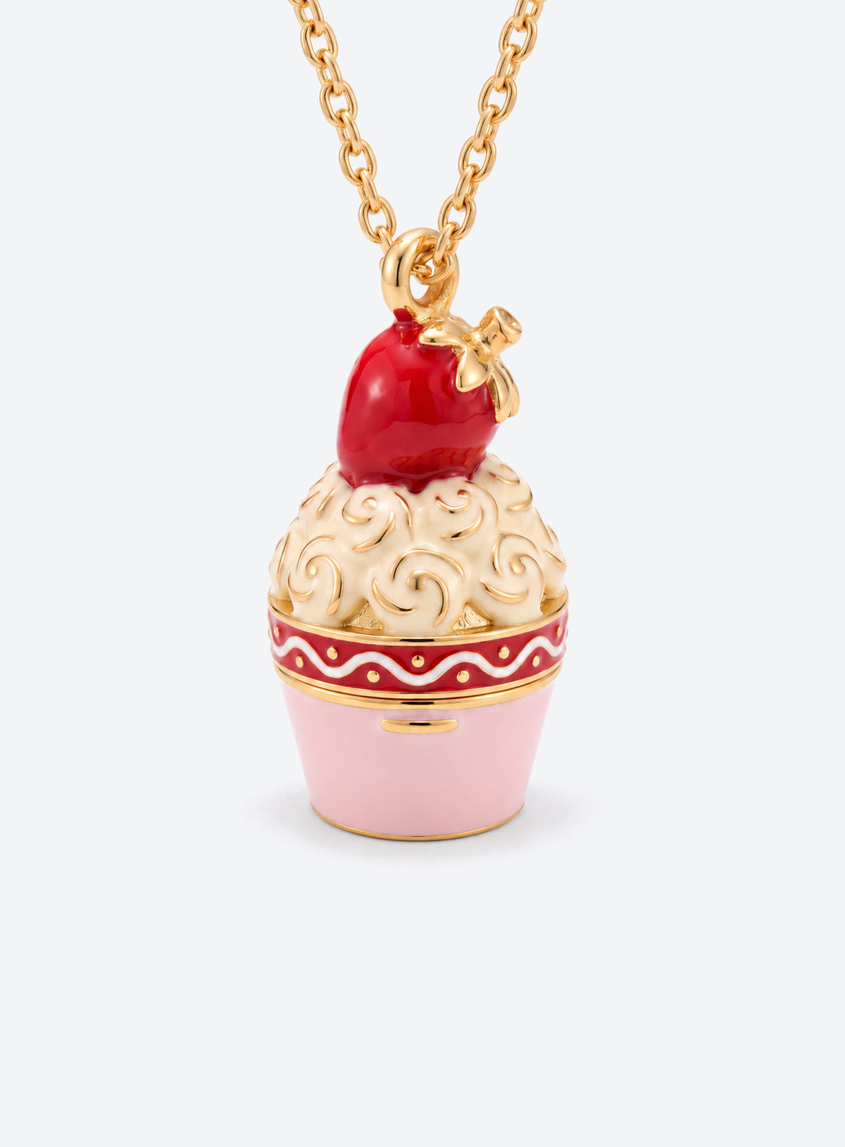Cupcake-shaped locket necklace with colorful enamel and gold-tone trim (Strawberry)