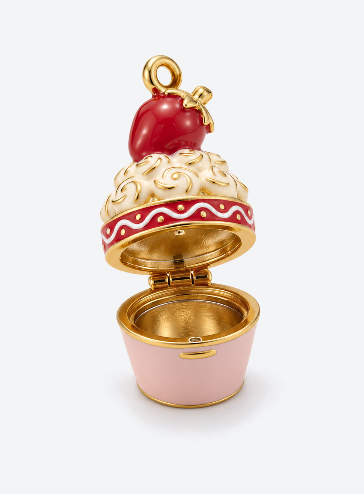 Cupcake-shaped locket necklace with colorful enamel and gold-tone trim (Strawberry)