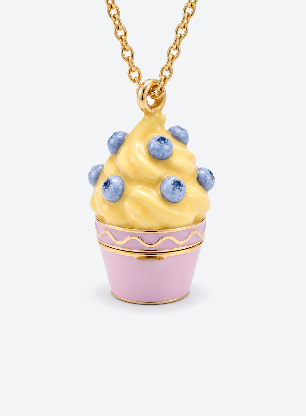 Cupcake-shaped locket necklace with colorful enamel and gold-tone trim (Blueberry)