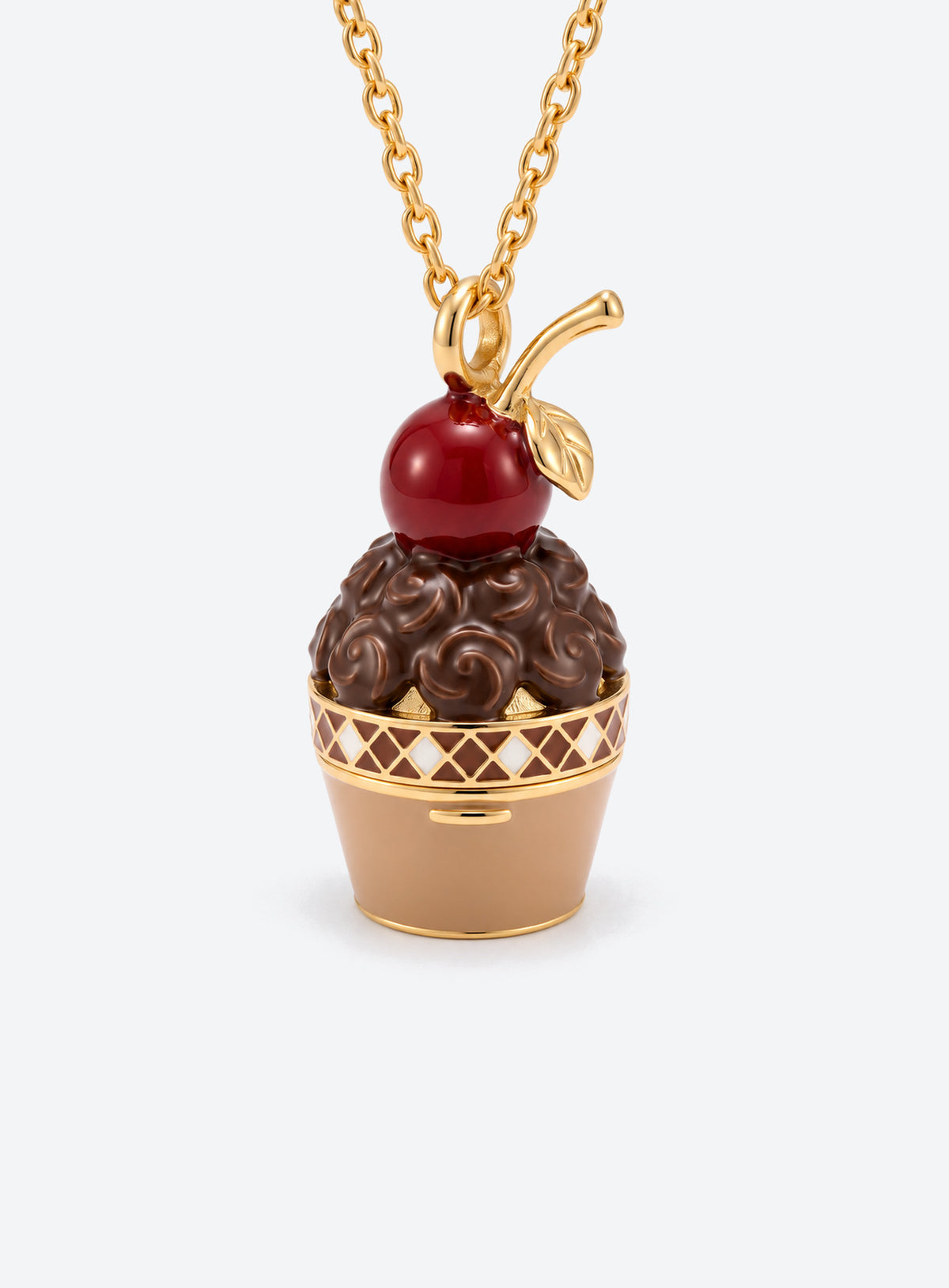 Cupcake-shaped locket necklace with colorful enamel and gold-tone trim (Cherry)