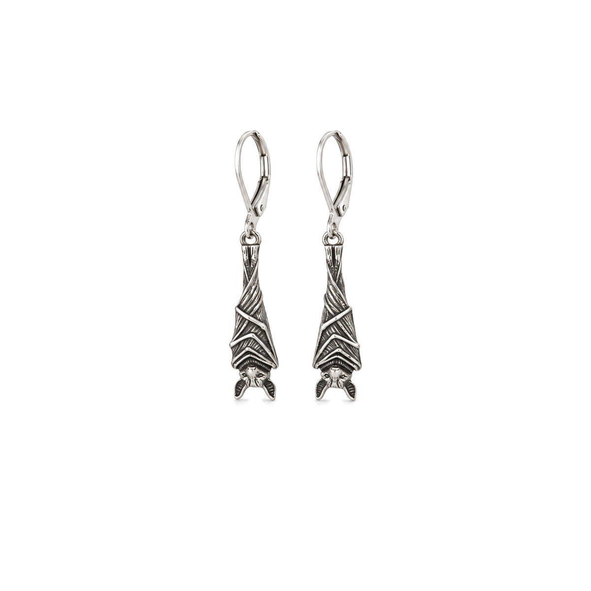 Vintage Silver Bat Earrings on a white studio background