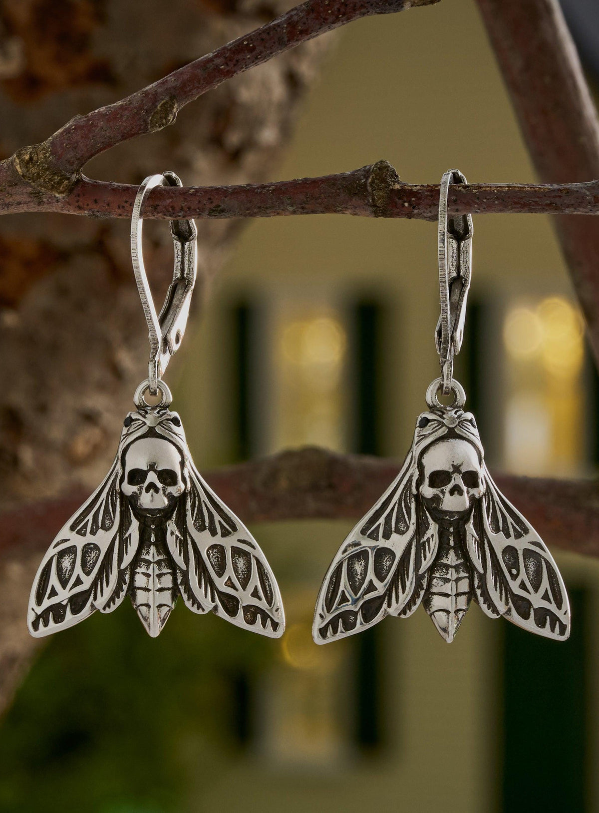 Pair of vintage silver-plated death's-head hawkmoth leverback earrings