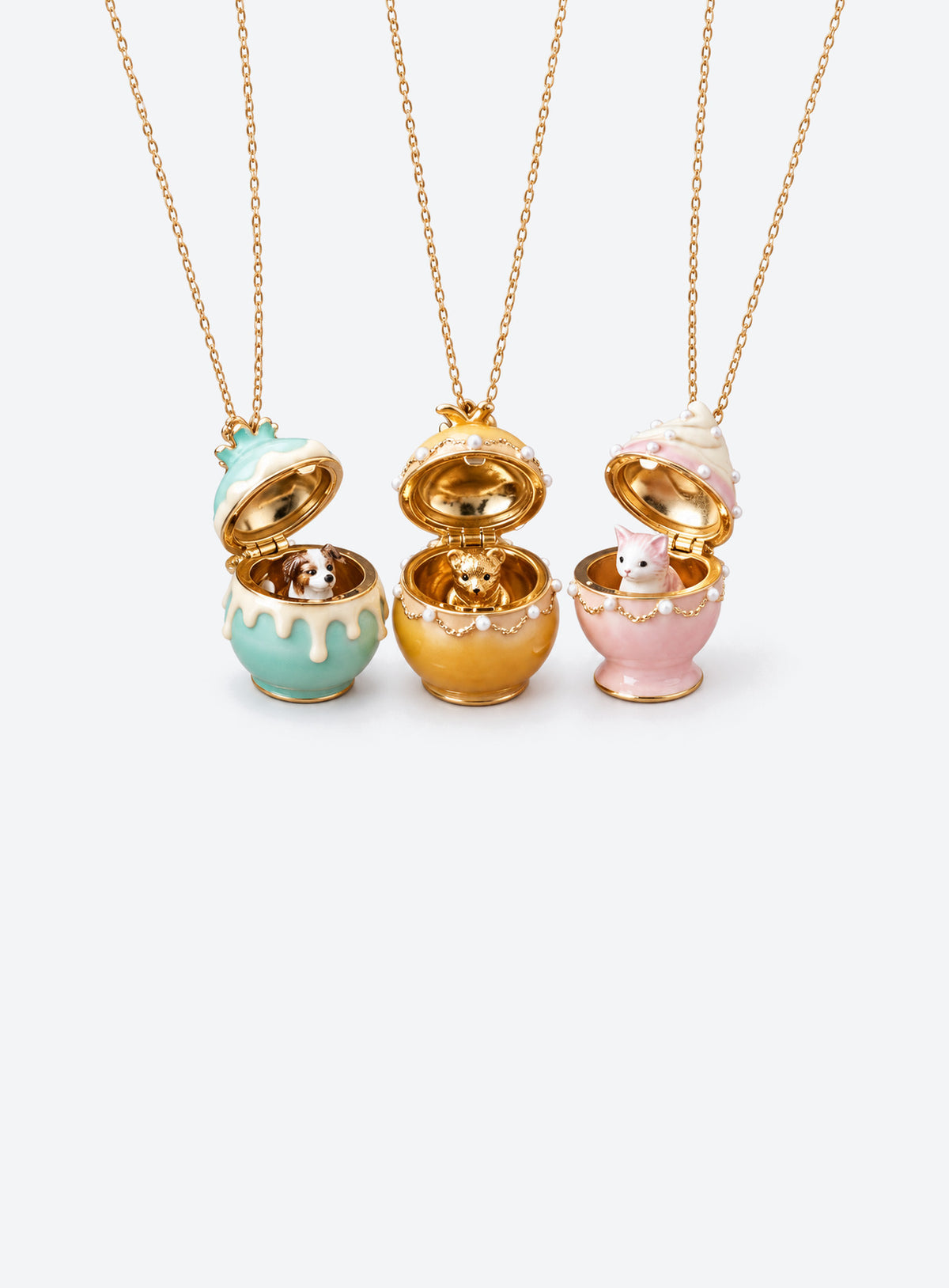 Pastel dessert-shaped locket necklace with simulated pearl accents