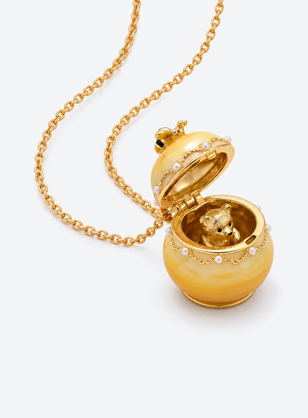 Pastel dessert-shaped locket necklace with simulated pearl accents (Bear)