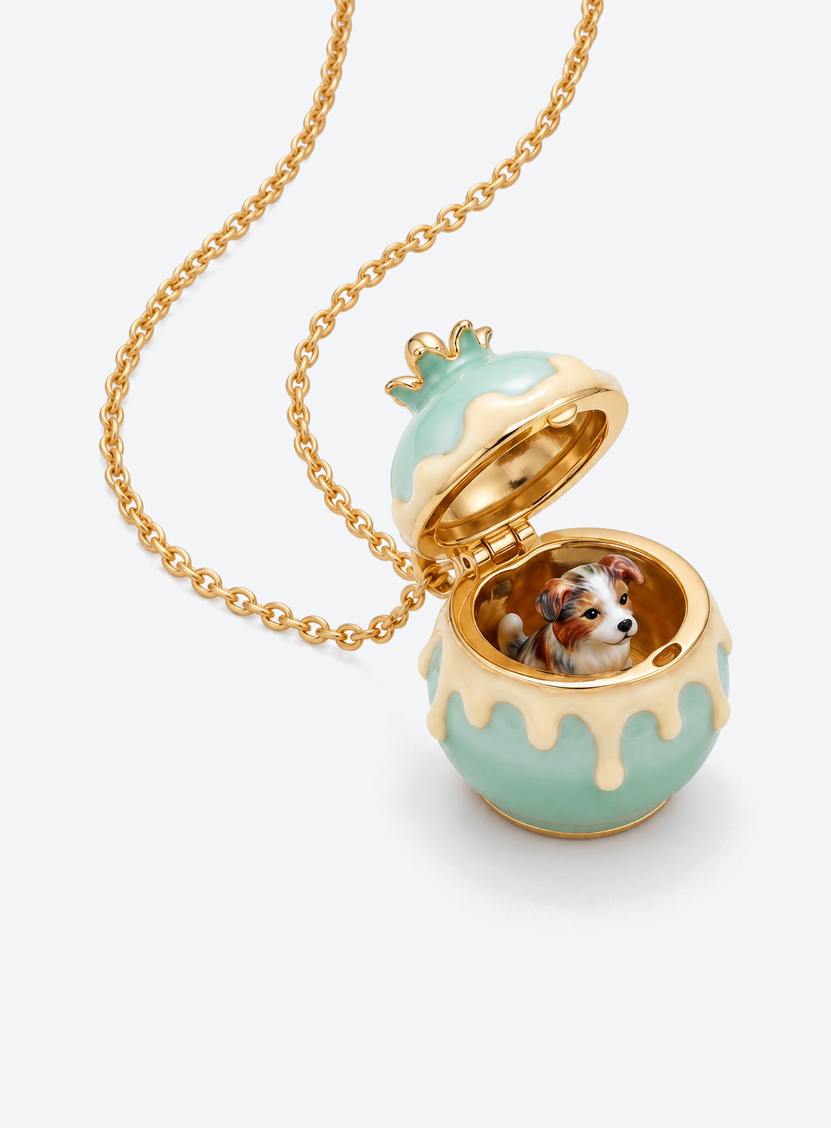 Pastel dessert-shaped locket necklace with simulated pearl accents (Dog)