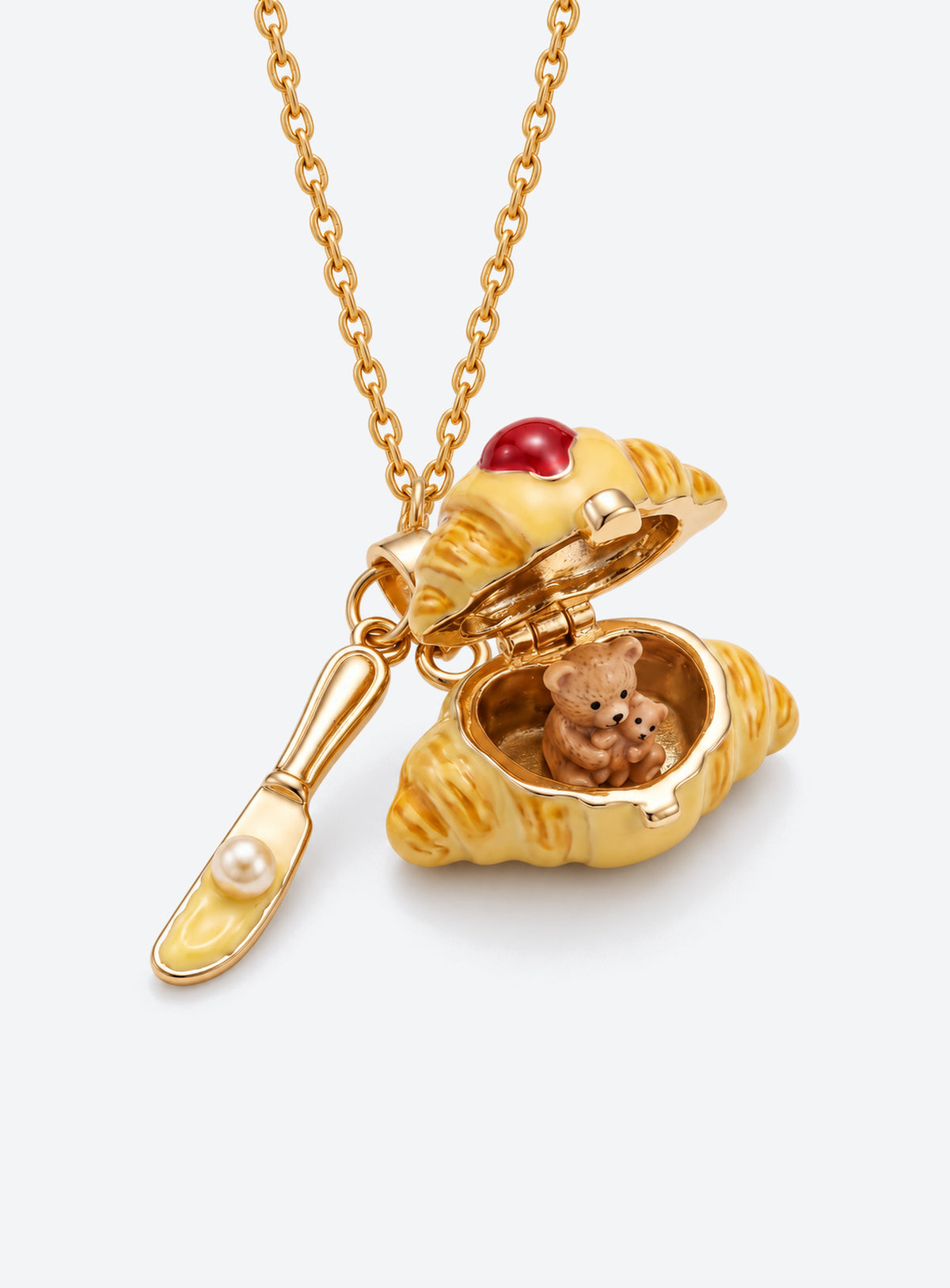 Dessert-shaped locket necklace with a miniature cutlery charm (Bear)