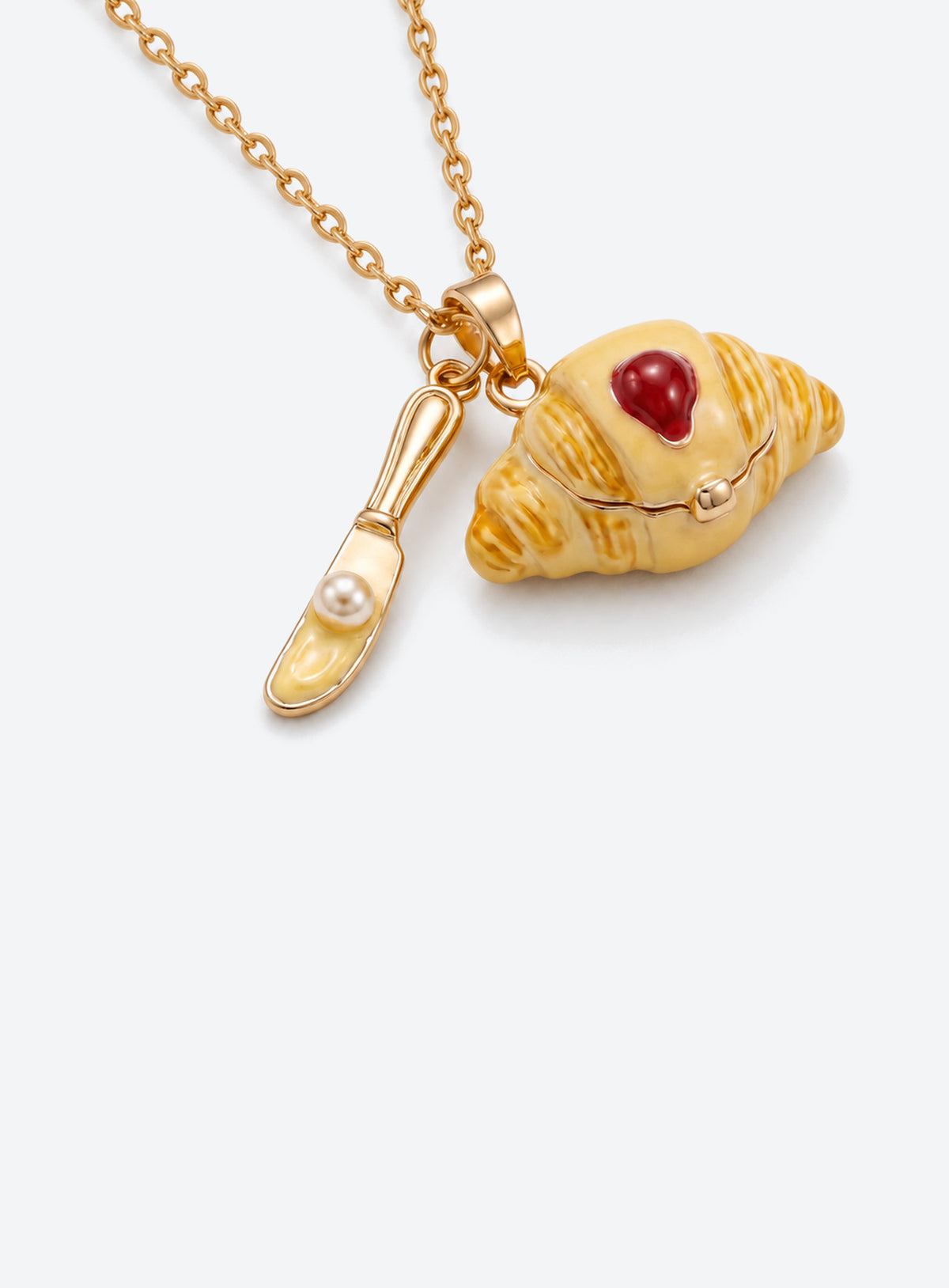 Dessert-shaped locket necklace with a miniature cutlery charm (Bear)