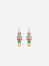 Nutcracker drop earrings with red and green enamel, rhinestone details and pearl-like studs