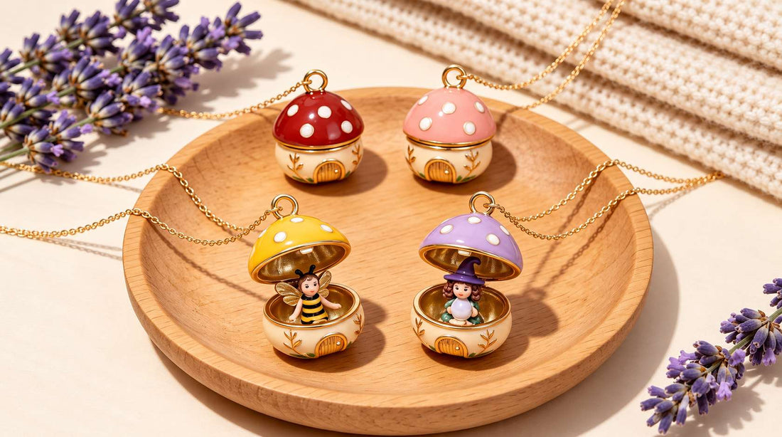 Lockets and Pendants collection on a wooden tray