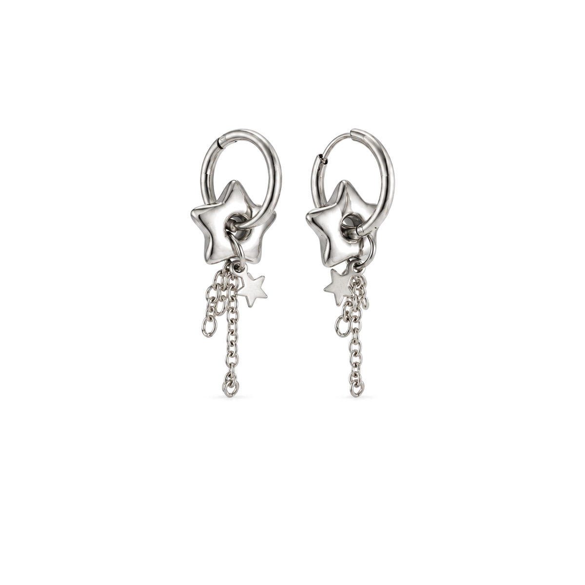 Chunky Star Hoop Earrings on a white studio background