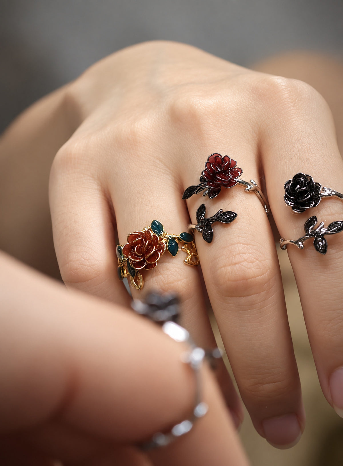 Resin rose ring with wire-wrapped details