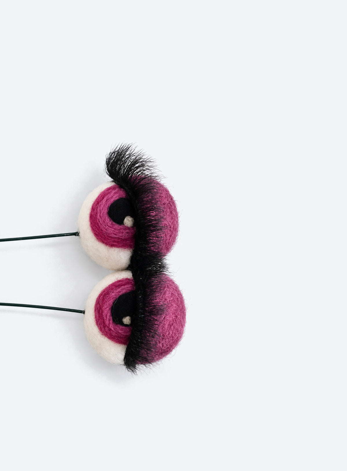 Felt eyeball plant stakes with colorful eyeshadow, eyelashes, and floral wire stems