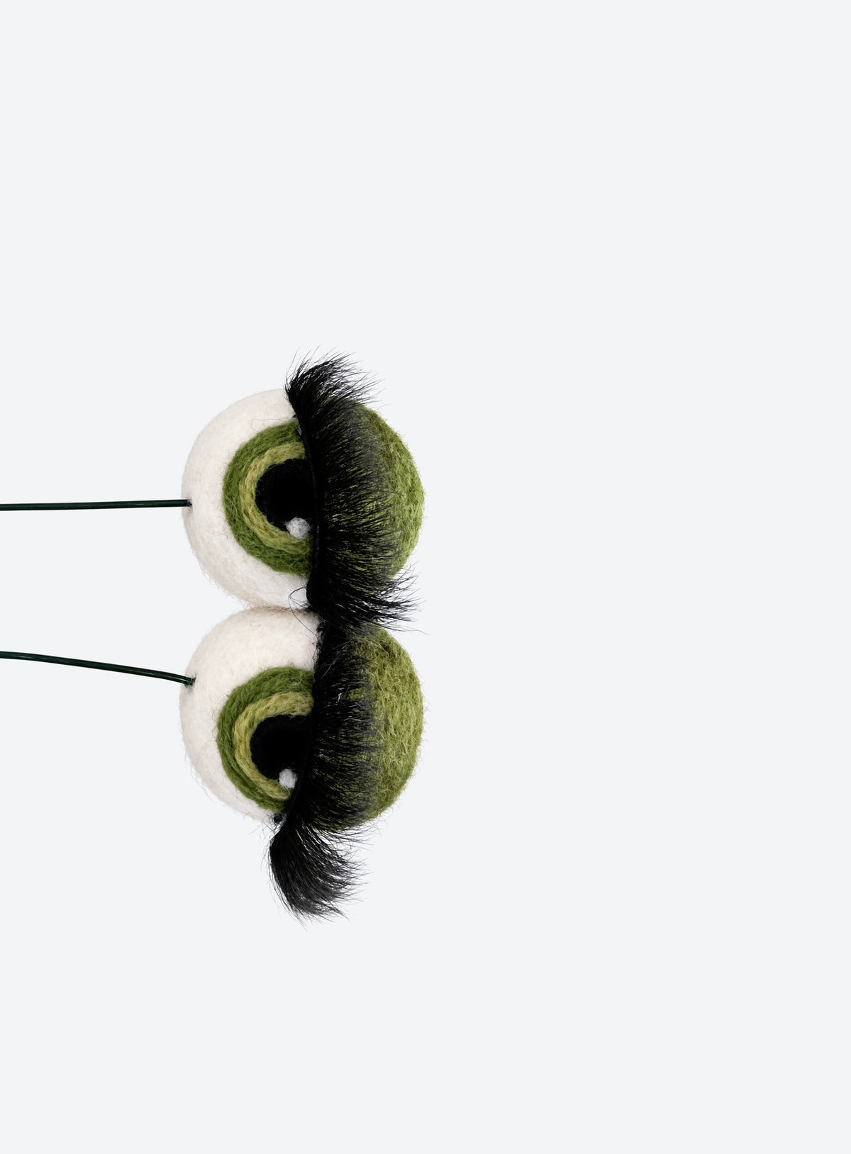 Felt eyeball plant stakes with colorful eyeshadow, eyelashes, and floral wire stems