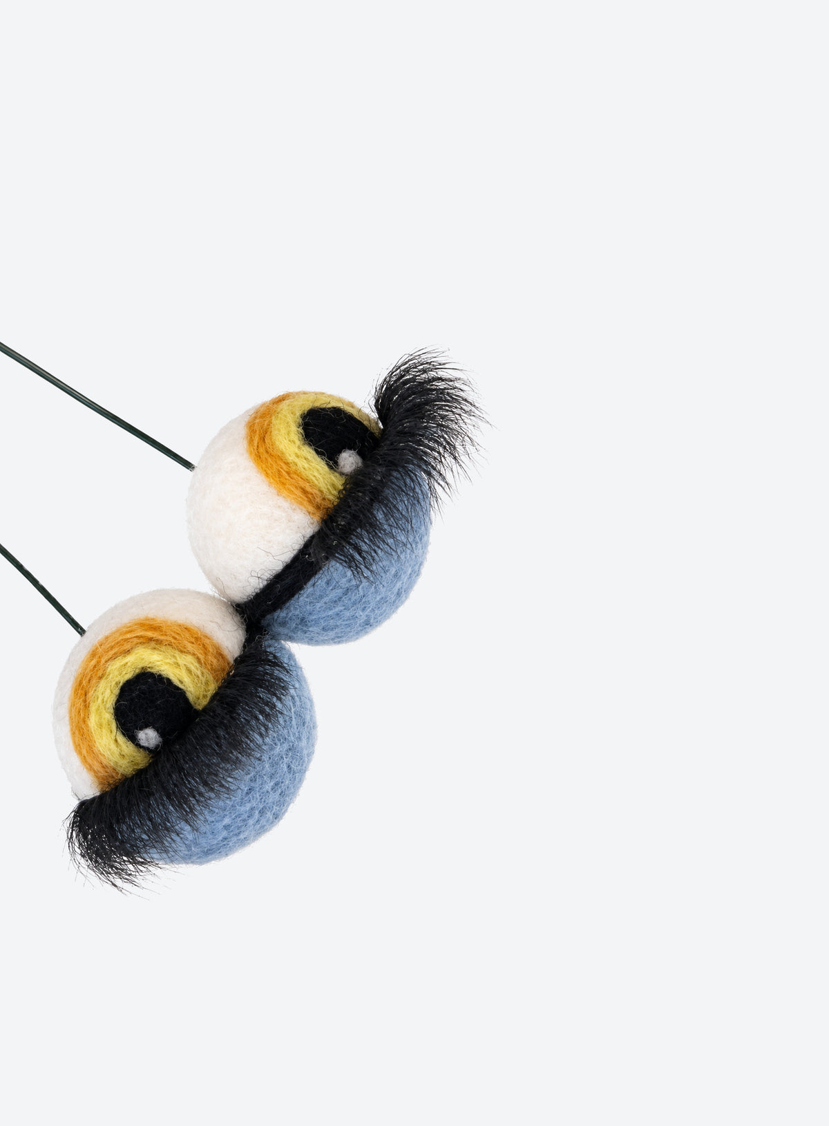 Felt eyeball plant stakes with colorful eyeshadow, eyelashes, and floral wire stems