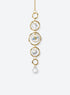Hanging suncatcher with gold-colored rings, clear faceted balls, a blue-and-white flower detail, and a teardrop pendant. (Clear)