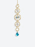 Hanging suncatcher with gold-colored rings, clear faceted balls, a blue-and-white flower detail, and a teardrop pendant. (Blue)