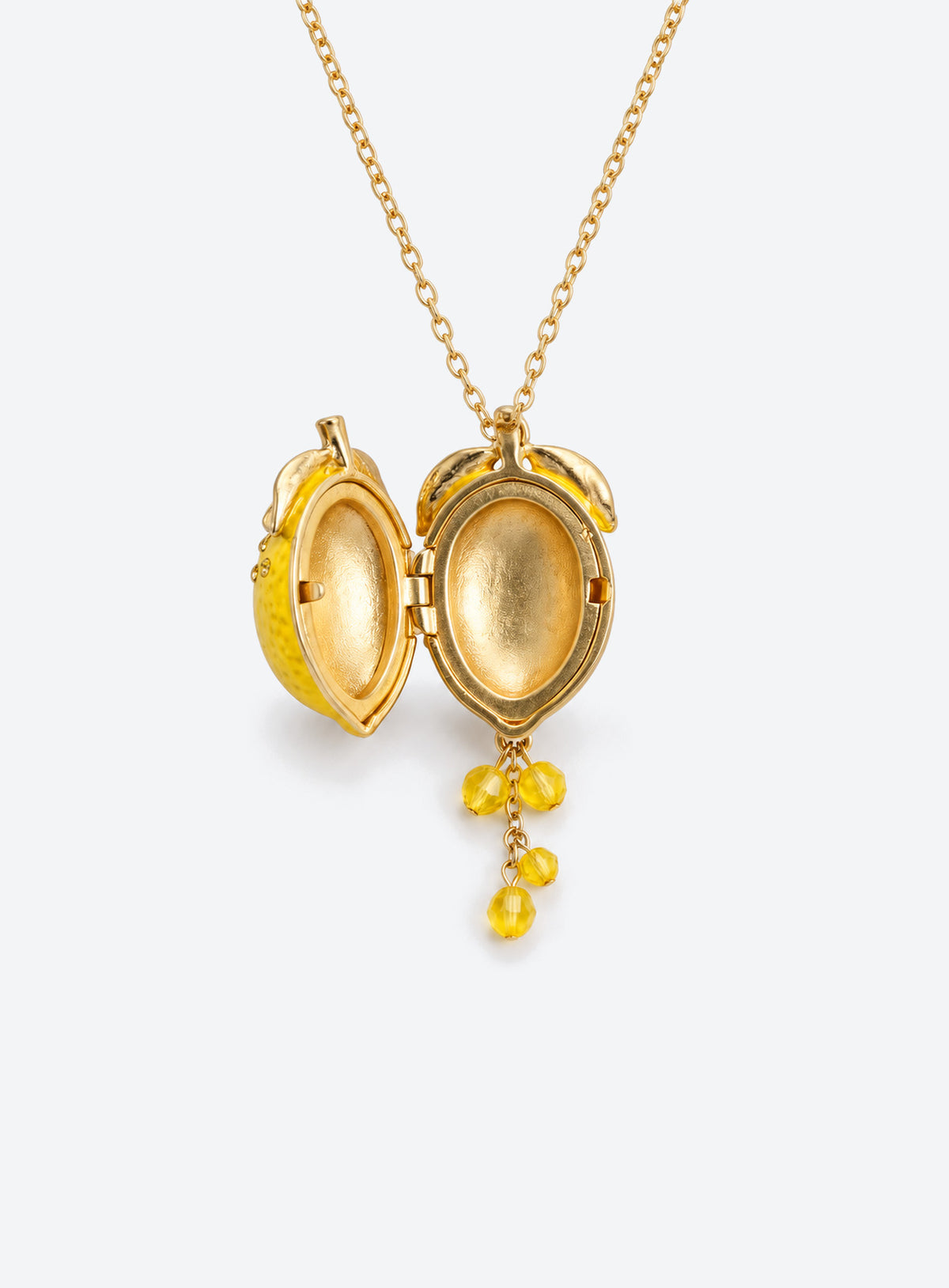 Fruit-shaped locket necklace with colorful enamel and dangling crystal beads (Lemon)