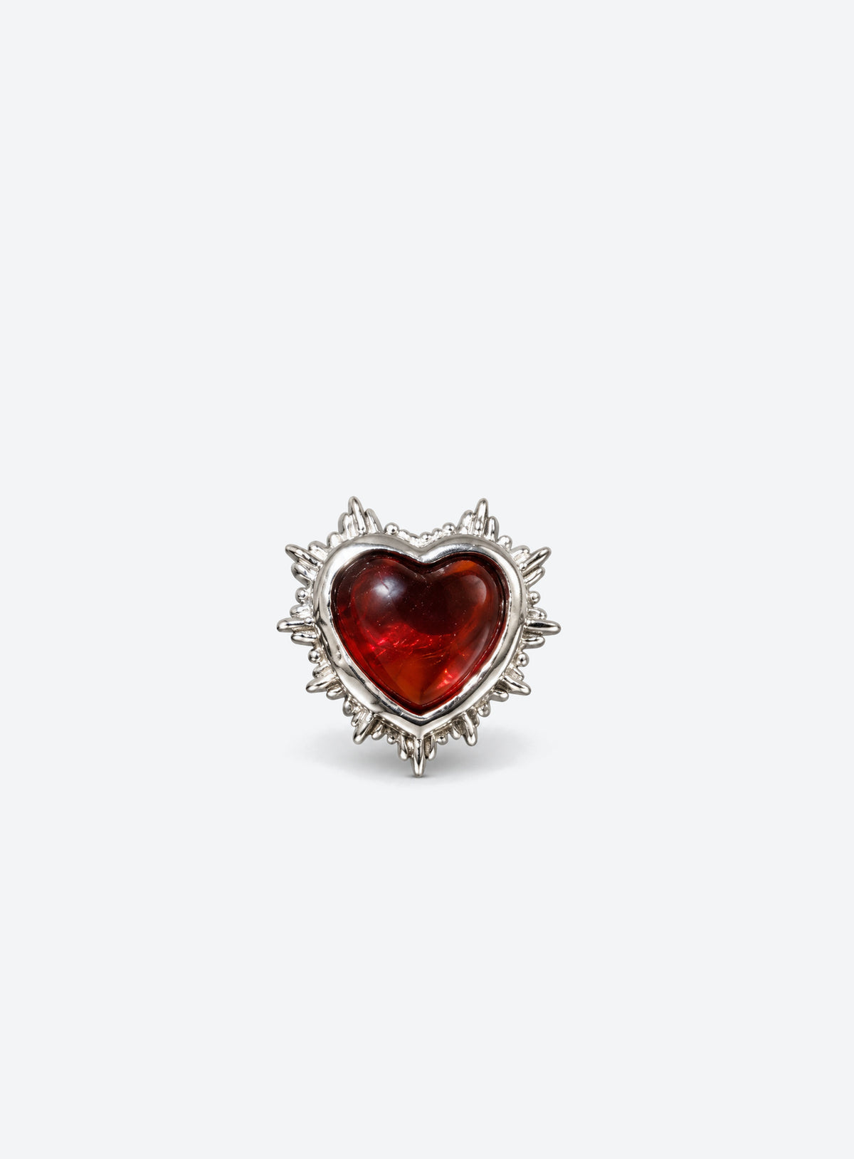 Heart-shaped red garnet flat-back stud with a sculpted metal setting (Silver)
