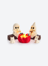 Two ghosts seated by LED campfire with ghost dog and cat companions