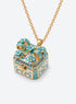 Gift-box locket necklace with decorative details on the pendant (Blue)