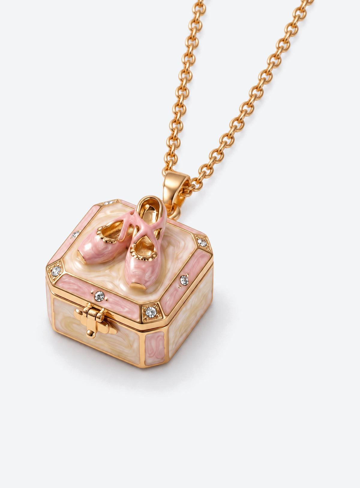 Gift-box locket necklace with decorative details on the pendant (Pink)